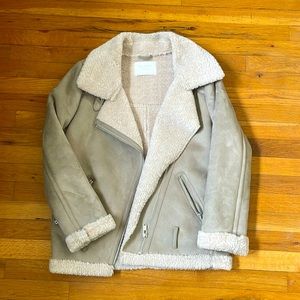 Zara Fleece Biker Jacket, Cream
